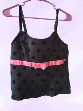 Cacique Lane Bryant corset polka dot bow lingerie in black and pink size 14/16.